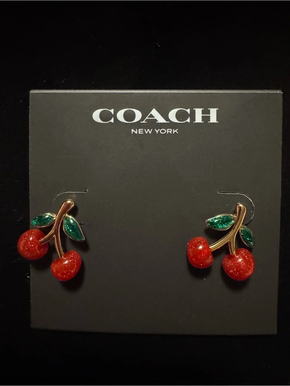 Coach New York Women's Cherry Earrings Gold Tone NWT Authentic - Picture 2 of 4